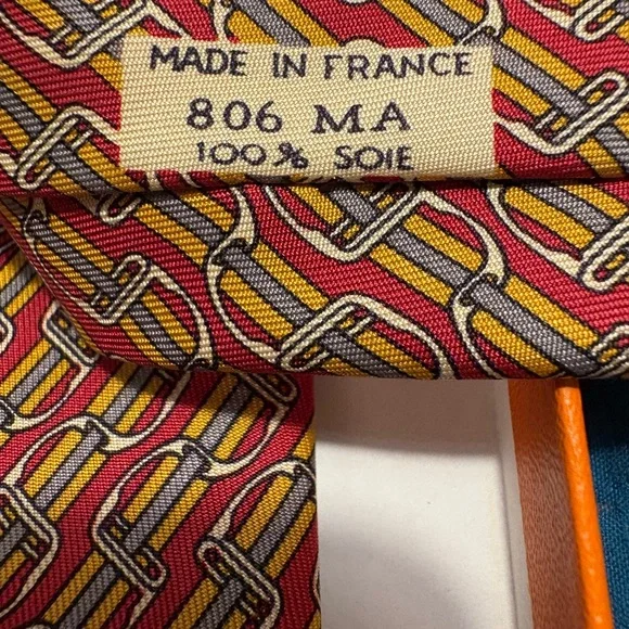 Hermes Red and Yellow Geometric Tie - Picture 3 of 16